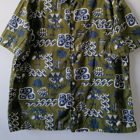 Old Navy Men's Green Short Sleeve Hawaiian Cotton Button-Up Shirt Size Large - Picture 3 of 6